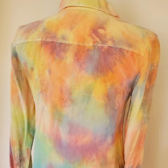 NEW JCrew silk painted tie dyed shirt pink blue purple yellow orange green 4 6 - Picture 1 of 9
